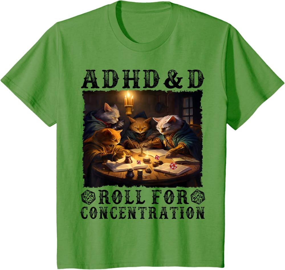 

Детская футболка Funny Tees Gamer RPG Apparel Cats RPG Gamer Roll For Concentration, зеленый