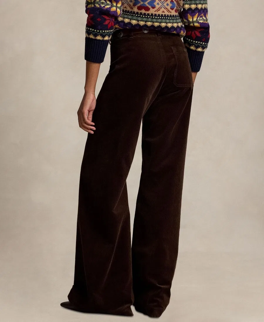 Женские брюки-клеш из вельвета Beaton Corduroy Flared Pants Polo Ralph Lauren, Brown — фото 4