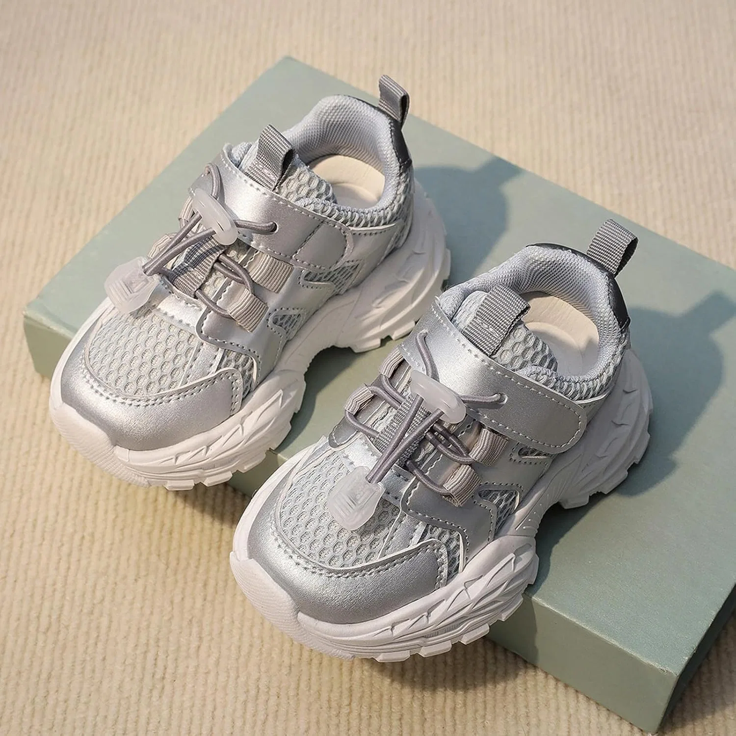 Детские кроссовки для мальчиков с дышащей сеткой, модель Mesh Sneakers, Silver — фото 4