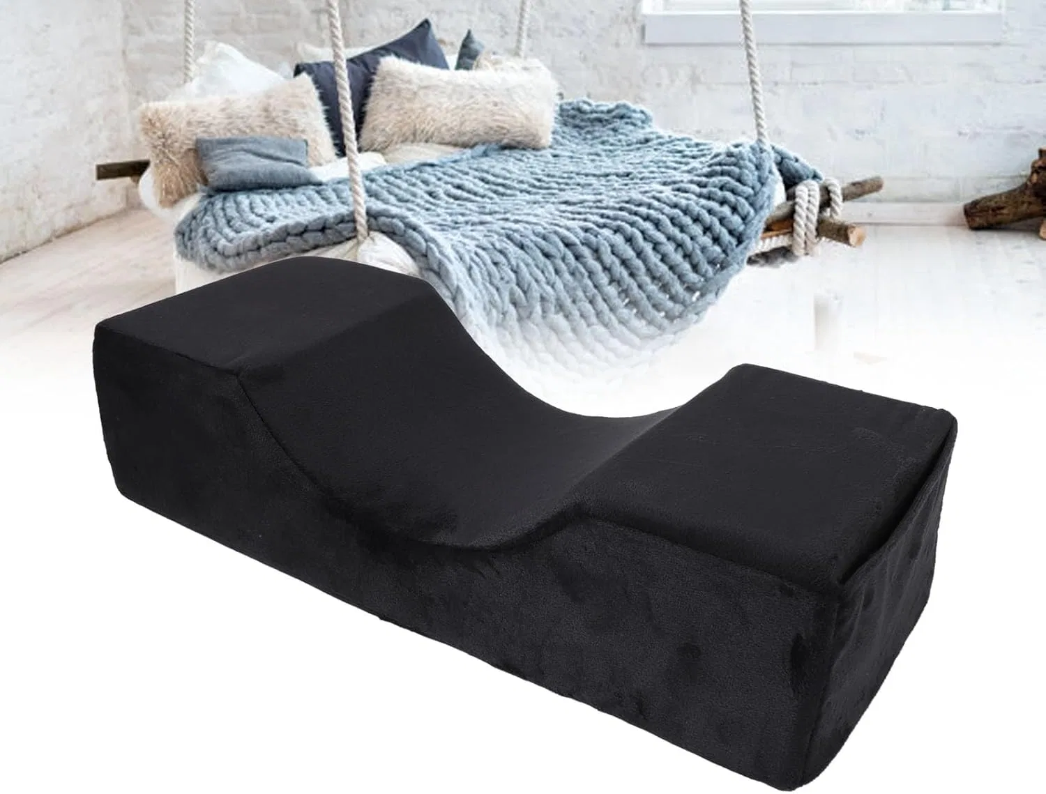 Подушка для ресниц U-образная, Memory Foam, Crystal Velvet, Black Riuulity — фото 4