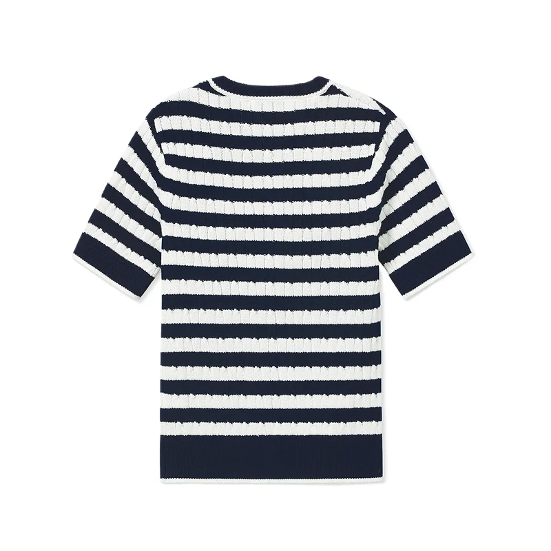 Вязаный свитер женский LACOSTE, с V-образным вырезом, Navy Blue/White Multicolor — фото 3