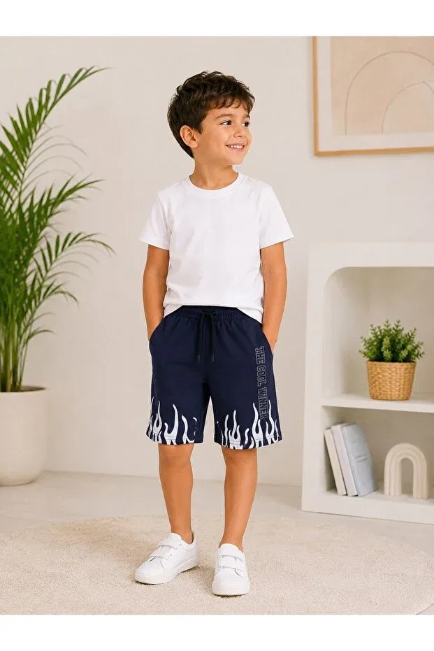 Детские шорты для мальчиков с принтом Flame Pattern By Solana Kids, Navy Blue — фото 3