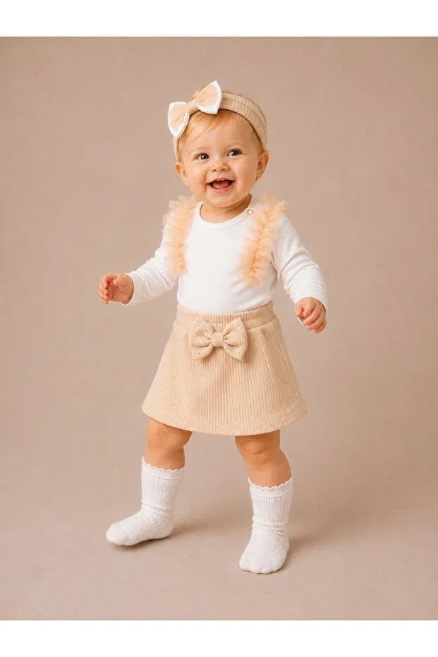 Детский комплект для девочек с тюлевой юбкой Basics Aa Bebek, Beige