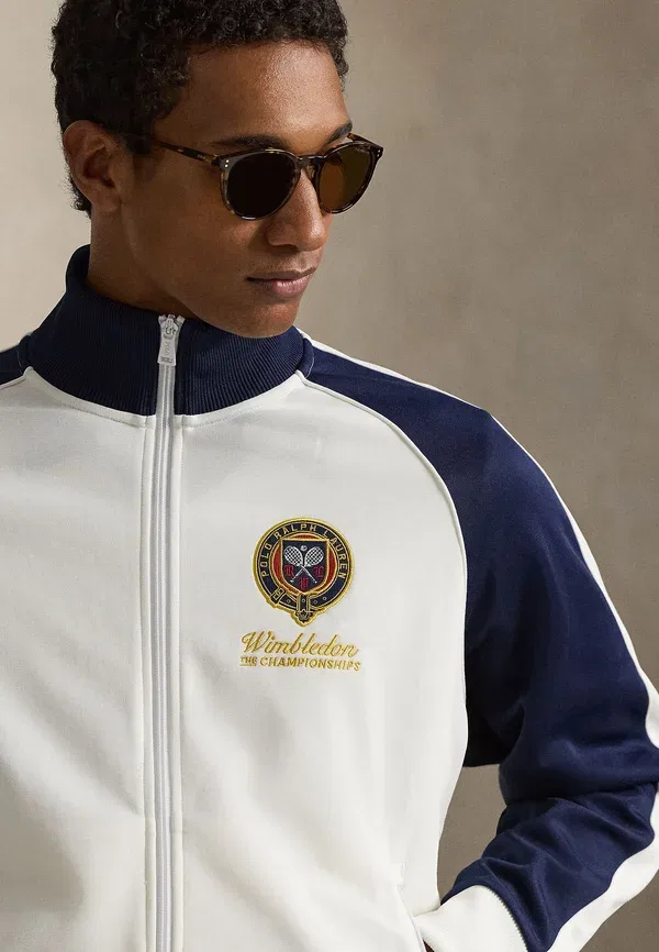 Тренировочная куртка из пике Wimbledon classic fit track jacket Polo Ralph Lauren, Ceramic White, белый/темно-синий — фото 4