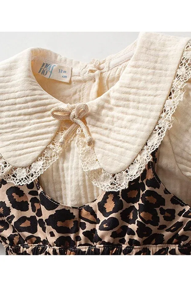Детский комбинезон для девочек с принтом Leopard Baby Jumpsuit Little Baby, Beige — фото 2