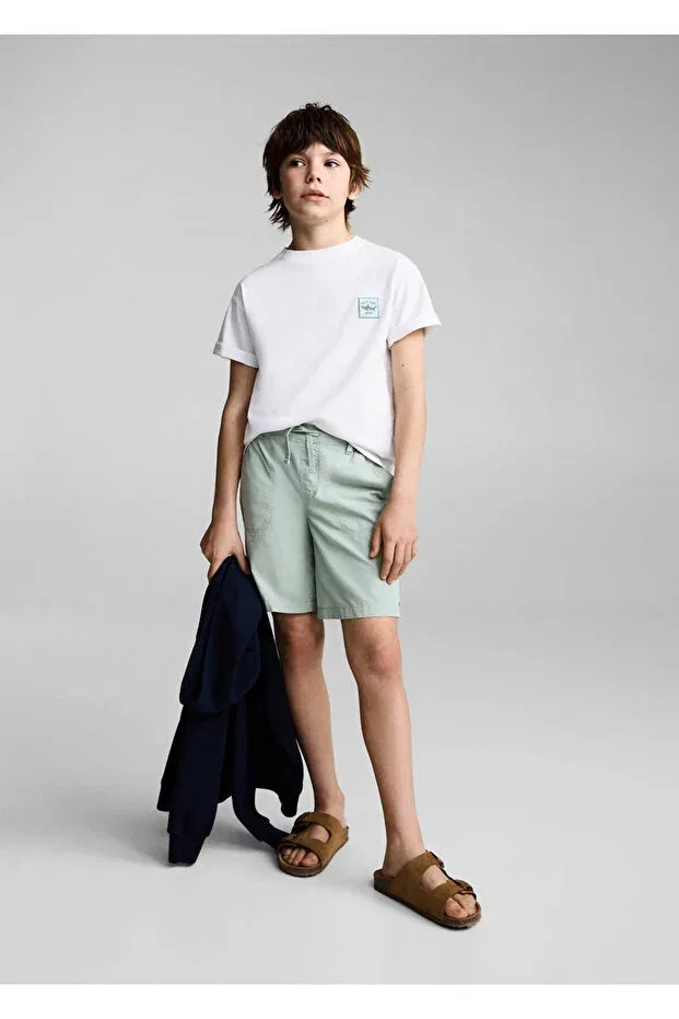 Детские шорты для мальчиков хлопковые Mango Kids, Pastel Green — фото 2