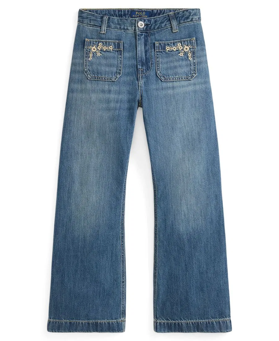 Джинсы-клеш с вышивкой Girls' 7-16 Embroidered Flared Cotton Denim Jeans Polo Ralph Lauren, Tulare Wash