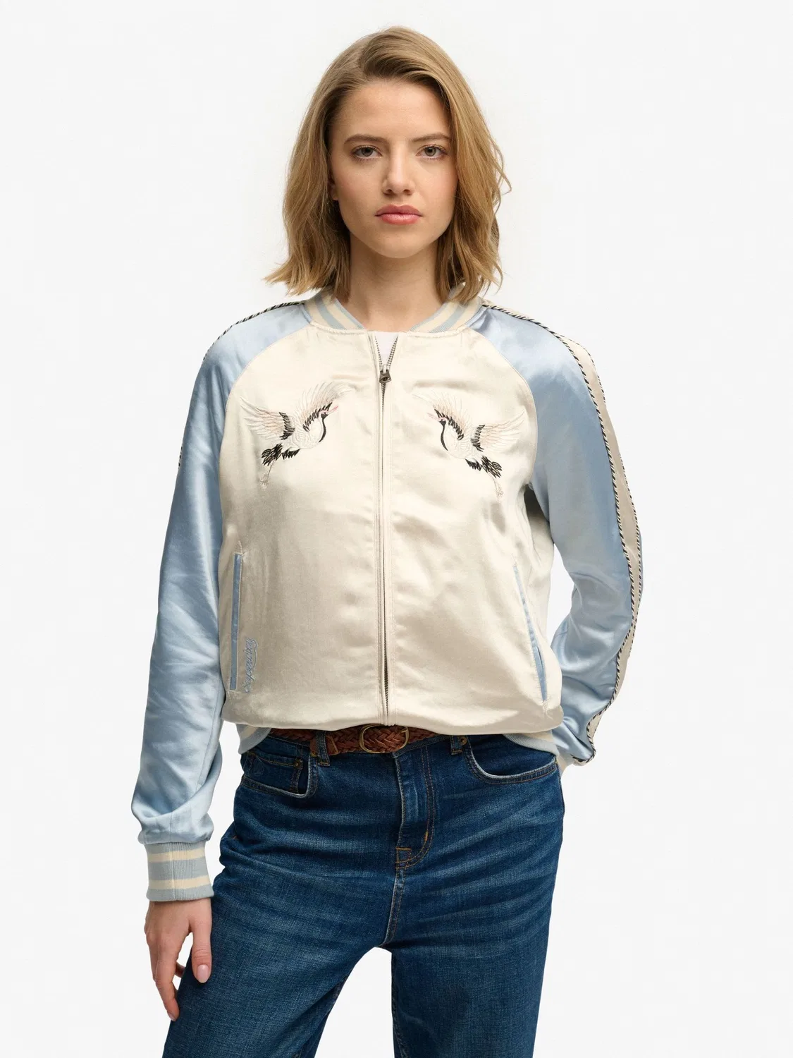Бомбер Slim Fit с вышивкой Suikajan Superdry, синий — фото 4