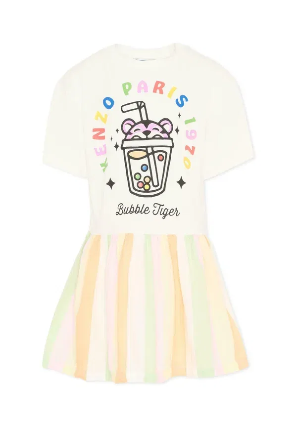 Трикотажное платье Kenzo Kids, белый/зеленый/розовый