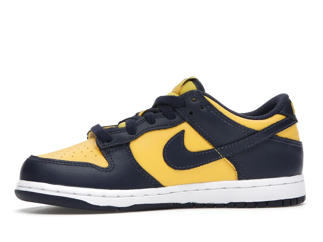 Детские кроссовки для мальчиков с кожаным верхом Nike Dunk Low, Varsity Maize/Midnight Navy-White — фото 3