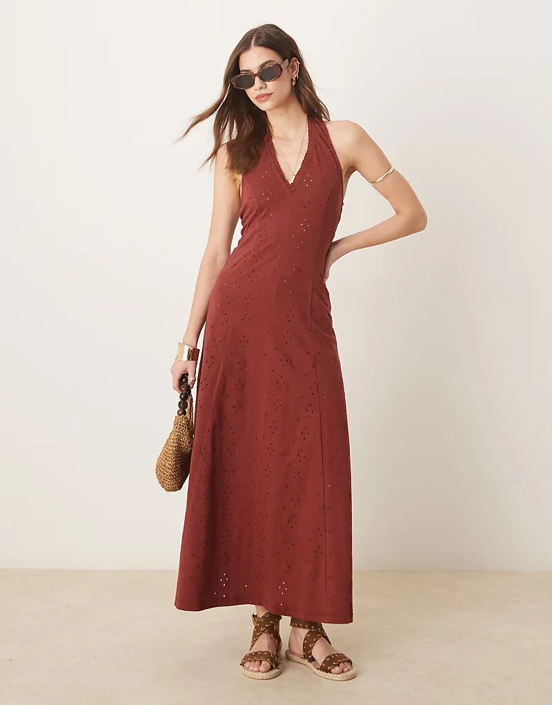 

Платье миди с лямками-халтерами ASOS DESIGN цвета ржавчины