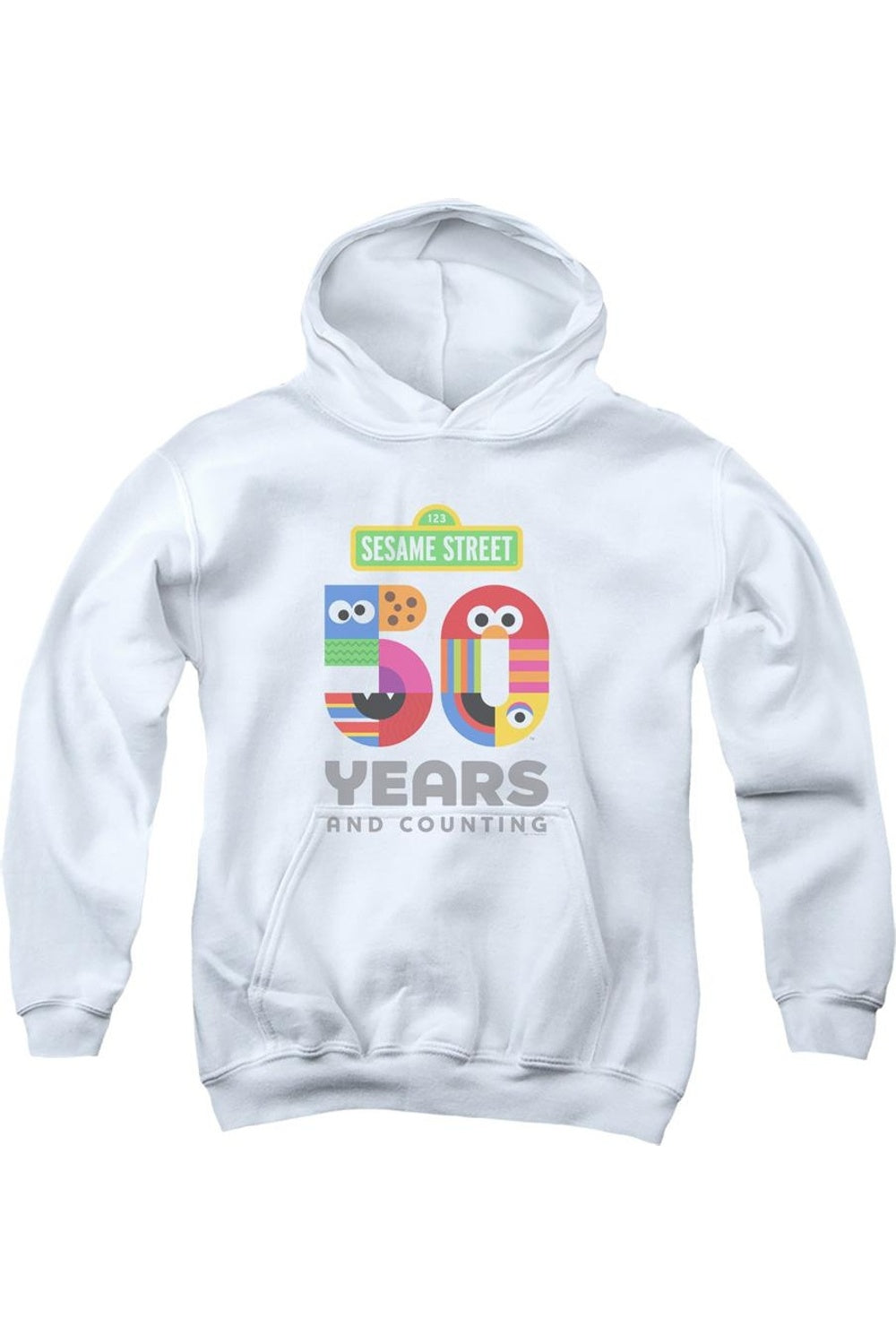 

Толстовка с капюшоном для молодежи с логотипом 50 лет Sesame Street Gildan, белый