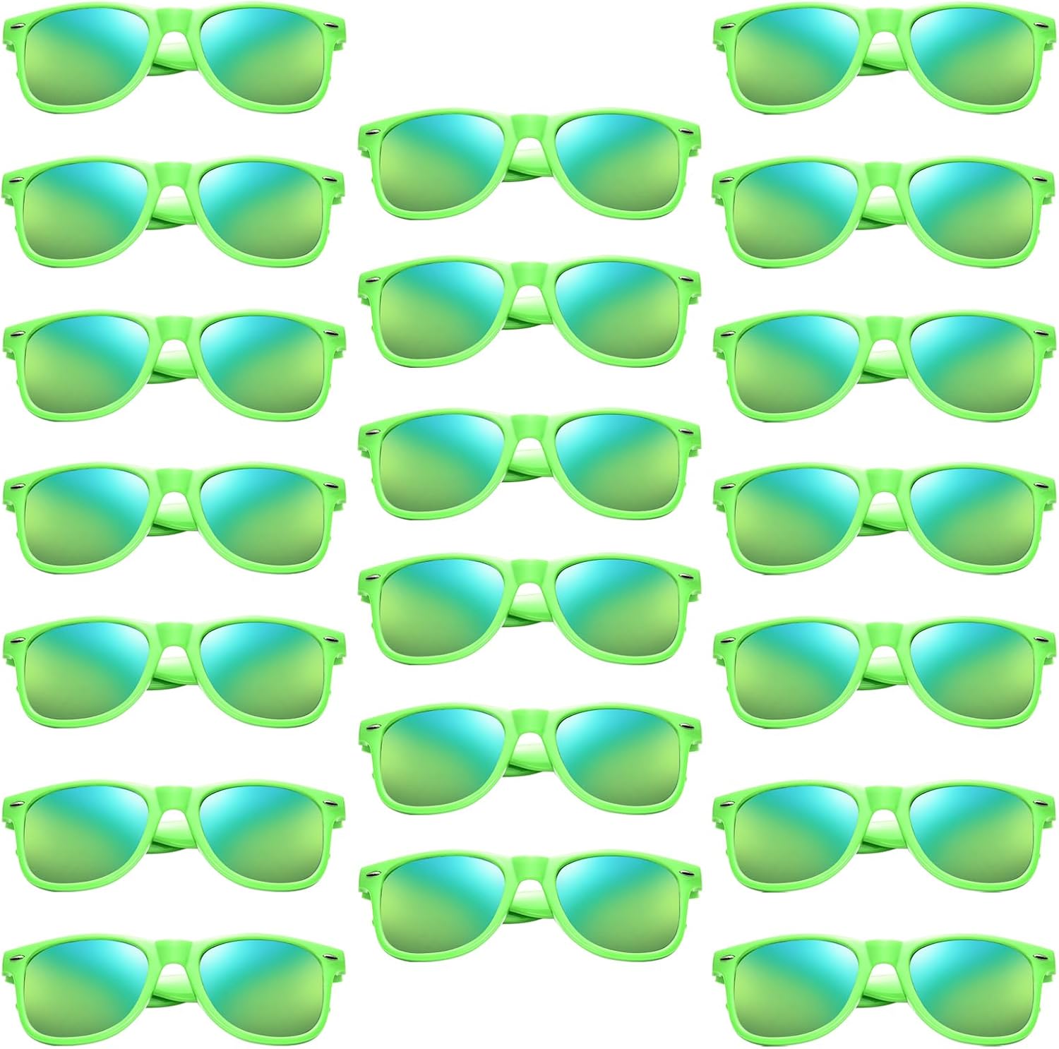 

Pibupibu, набор из 10/20 неоновых солнцезащитных очков для женщин и мужчин, оптовая продажа, ретро-очки в стиле 80-х, красочные зеркальные, для вечеринок, для взрослых и мужчин, Green 20 Packs