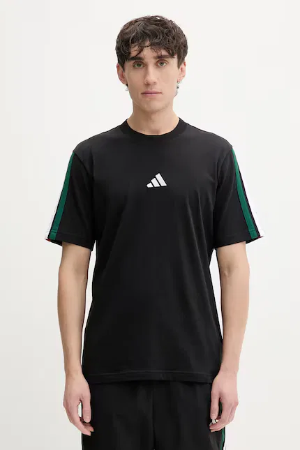 Футболка с лампасами и вышивкой Adidas, черный