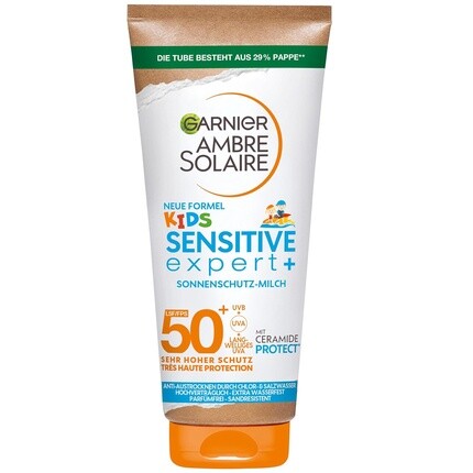 

Детское солнцезащитное молочко с SPF 50+ Очень высокая защита от солнца Против пересушивания кожи Ambre Solaire Kids Sensitive Expert+ 175 мл Garnier