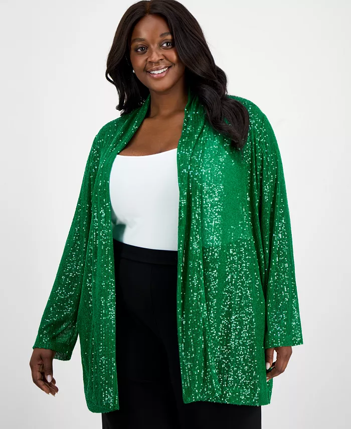 

Кардиган больших размеров с открытым передом и пайетками Anne Klein, зеленый