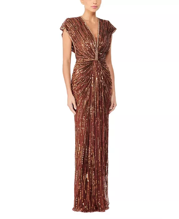 

Макси-Платье Zola с V-образным вырезом, украшенное пайетками. Jenny Packham, золотой