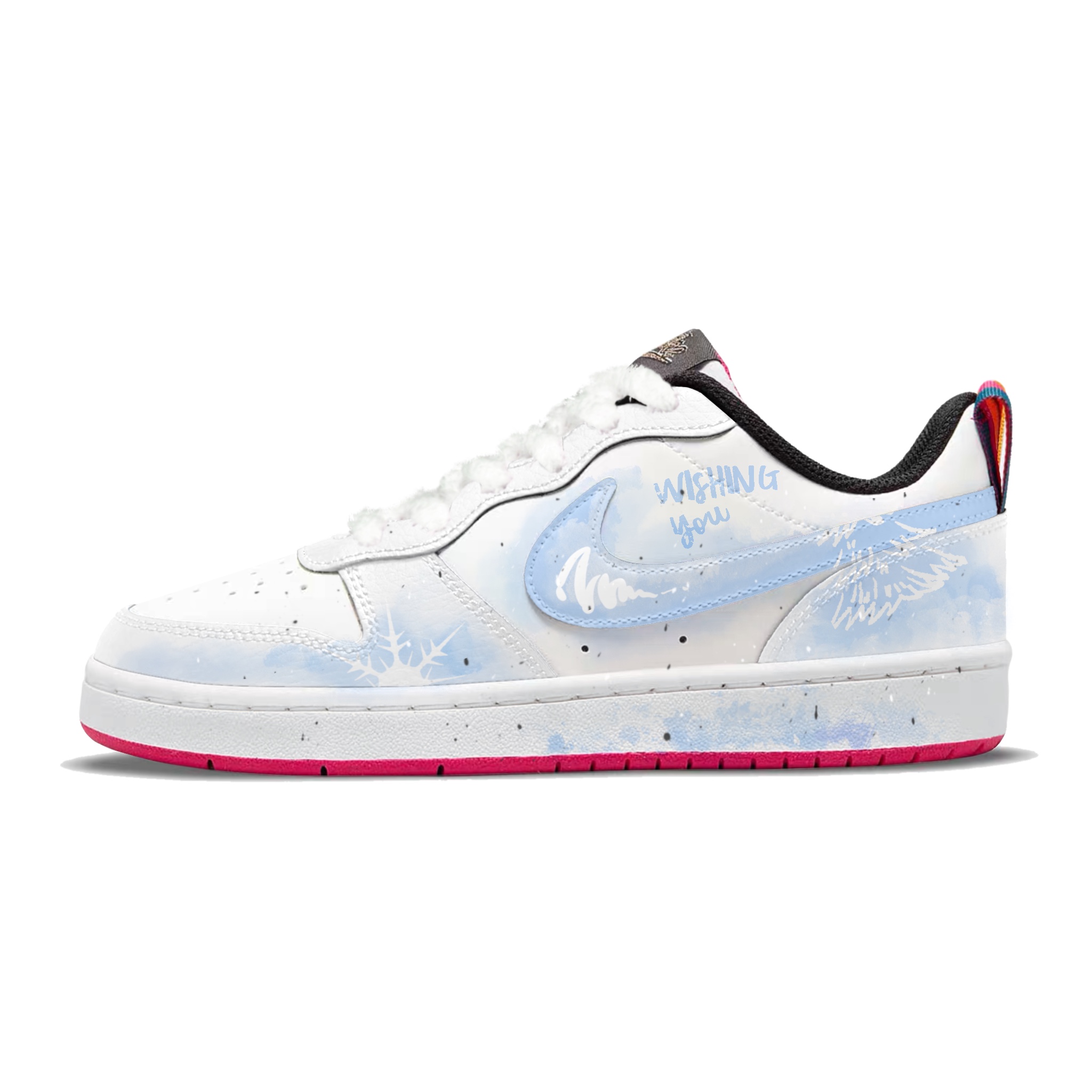 

Nike Court Borough Synthetic Leather Abrasion Resistant Slip Resistant Low top Skateboard Shoes White Blue Teenagers