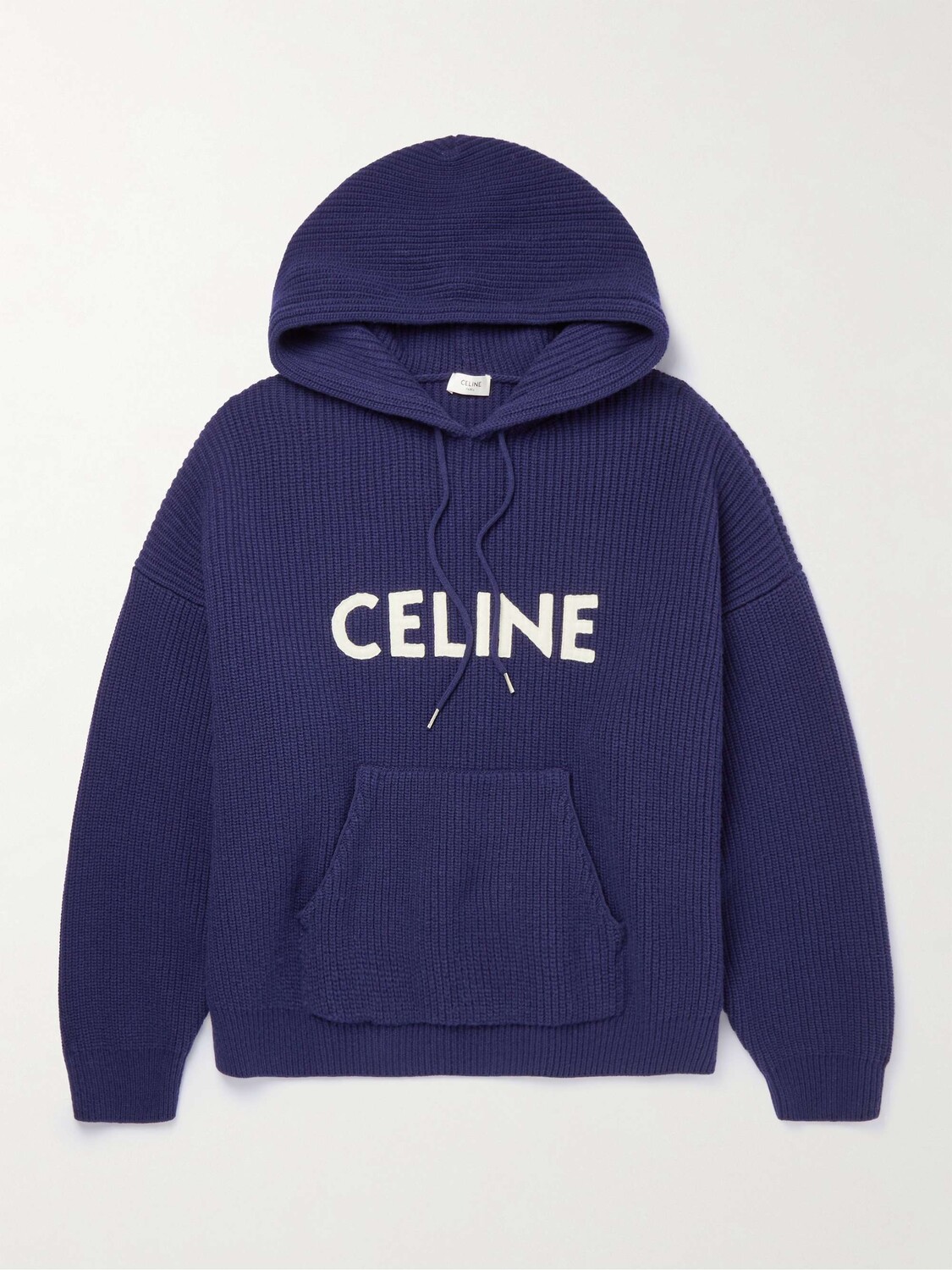 

Худи из шерсти в рубчик с логотипом и аппликацией Celine Homme, нави