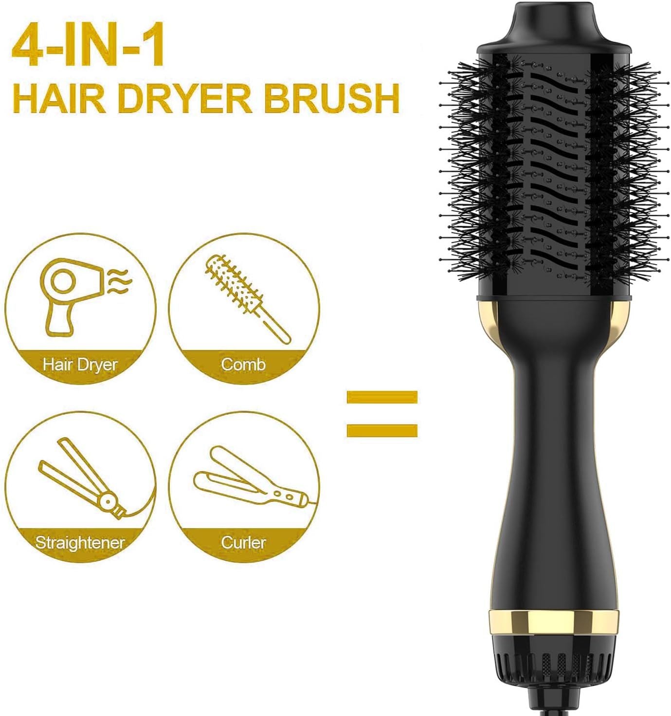 Расческа для волос One Step Hot Air Brush 1000 Вт, стайлер и утюжок для придания объема, выпрямитель для волос, плойка, расческа, электрический фен с ионизацией, бытовая горячая расческа с подарком Proxxi, черный — фото 3