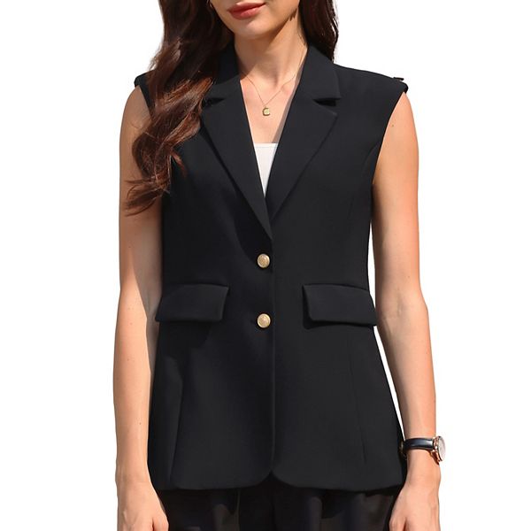 

Женский безрукавный блейзер с лацканами и пуговицами, летняя повседневная куртка-жилет Inspire Chic, Black