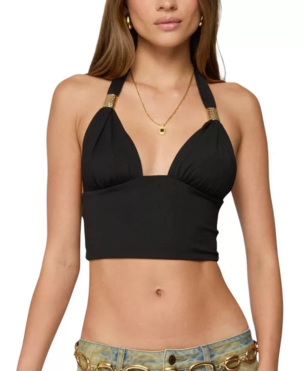 

Топ Aiva с открытой спиной и глубоким вырезом, завязками на шее. Edikted, черный