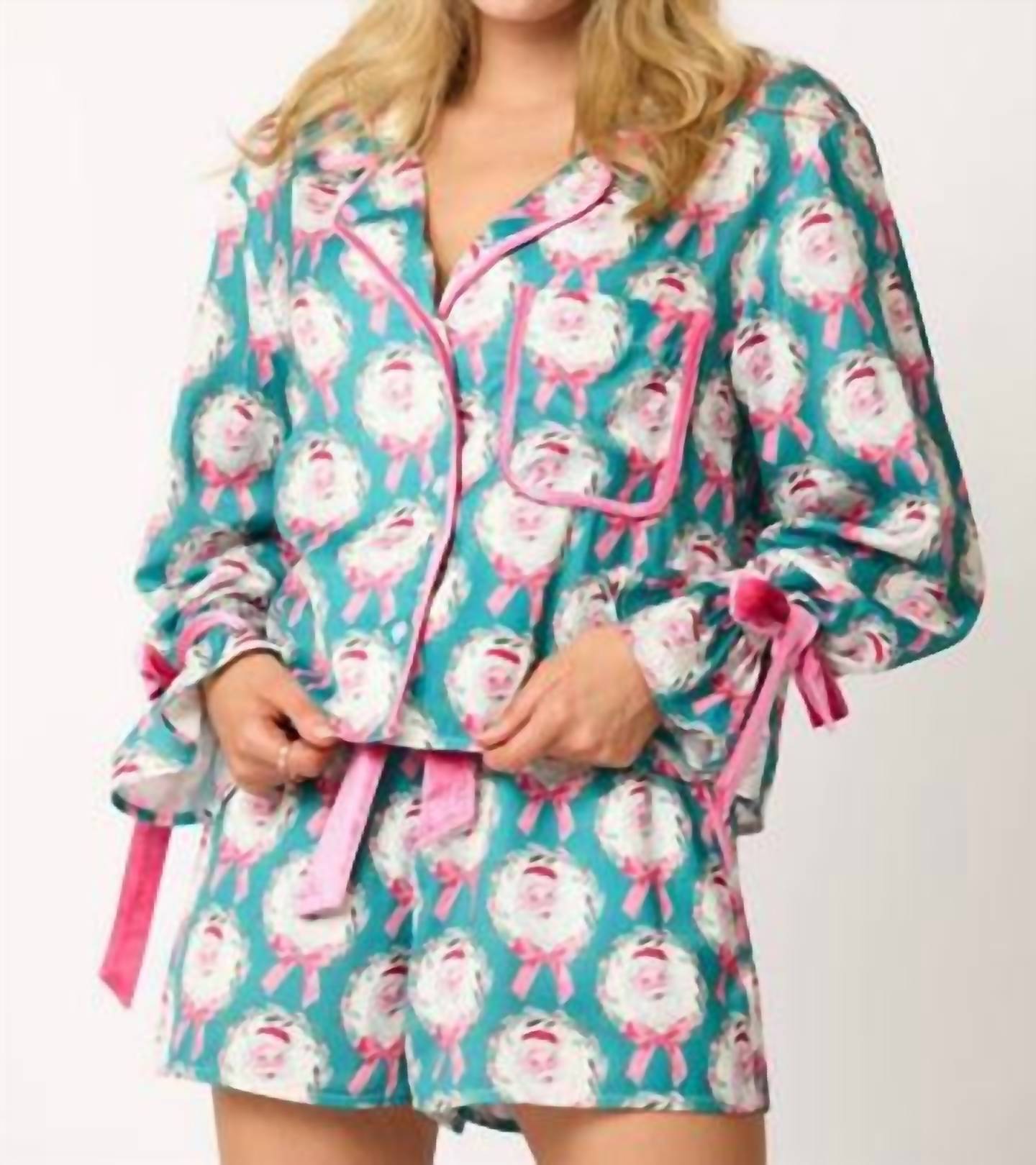 

Пижамный комплект Santa с принтом бантов в цвете морской волны Peach Love, Teal