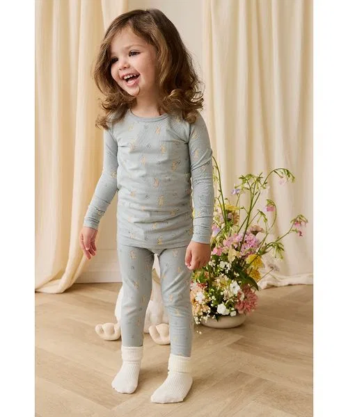 Детский длинный рукав пижамный комплект Lapin Jardin Blue из органического хлопка, синий