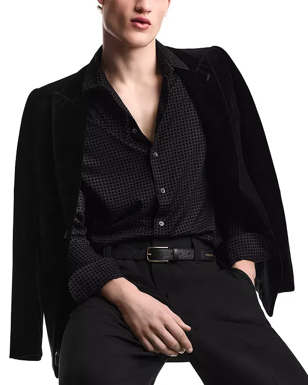 Мужская рубашка с геометрическим узором Emporio Armani, черный — фото 3