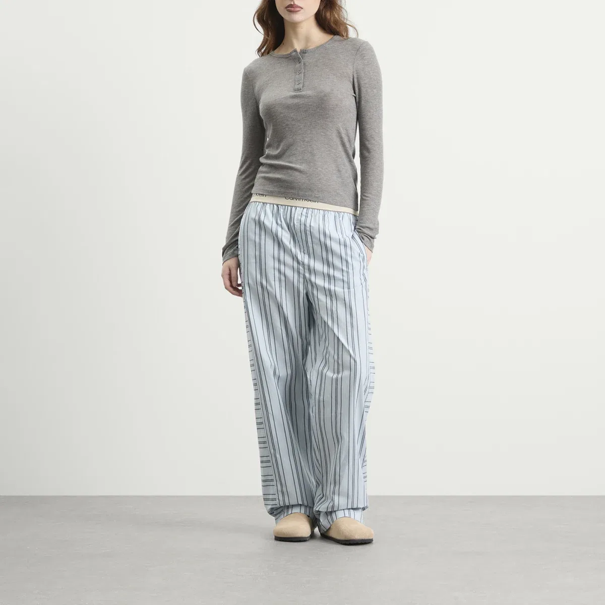 Пижамные брюки Calvin Klein Cotton Poplin Sleep Pant, Majorca Stripe Breezy Blue — фото 4