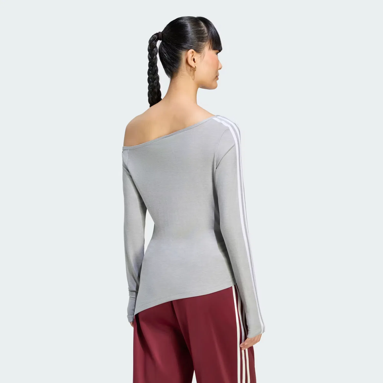 Женский топ асимметричный с длинным рукавом One Shoulder Asymmetric Top Adidas Originals, серый меланж — фото 2
