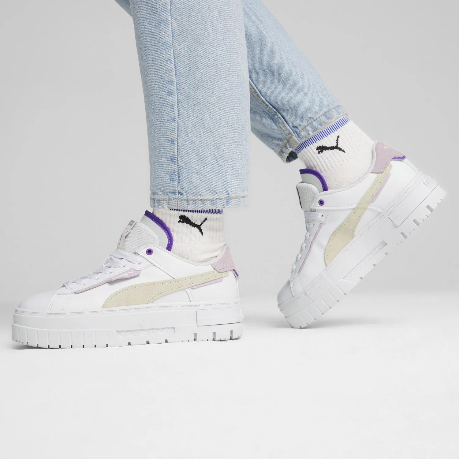 Детские кроссовки для девочек Puma Mayze Lth Jr, Mist D White Grapes — фото 3