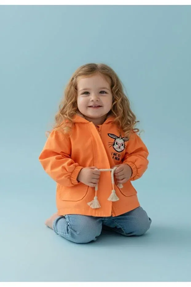 Детское пальто для девочек с меховой подкладкой Çaren kids Cumino, Neon Orange — фото 2