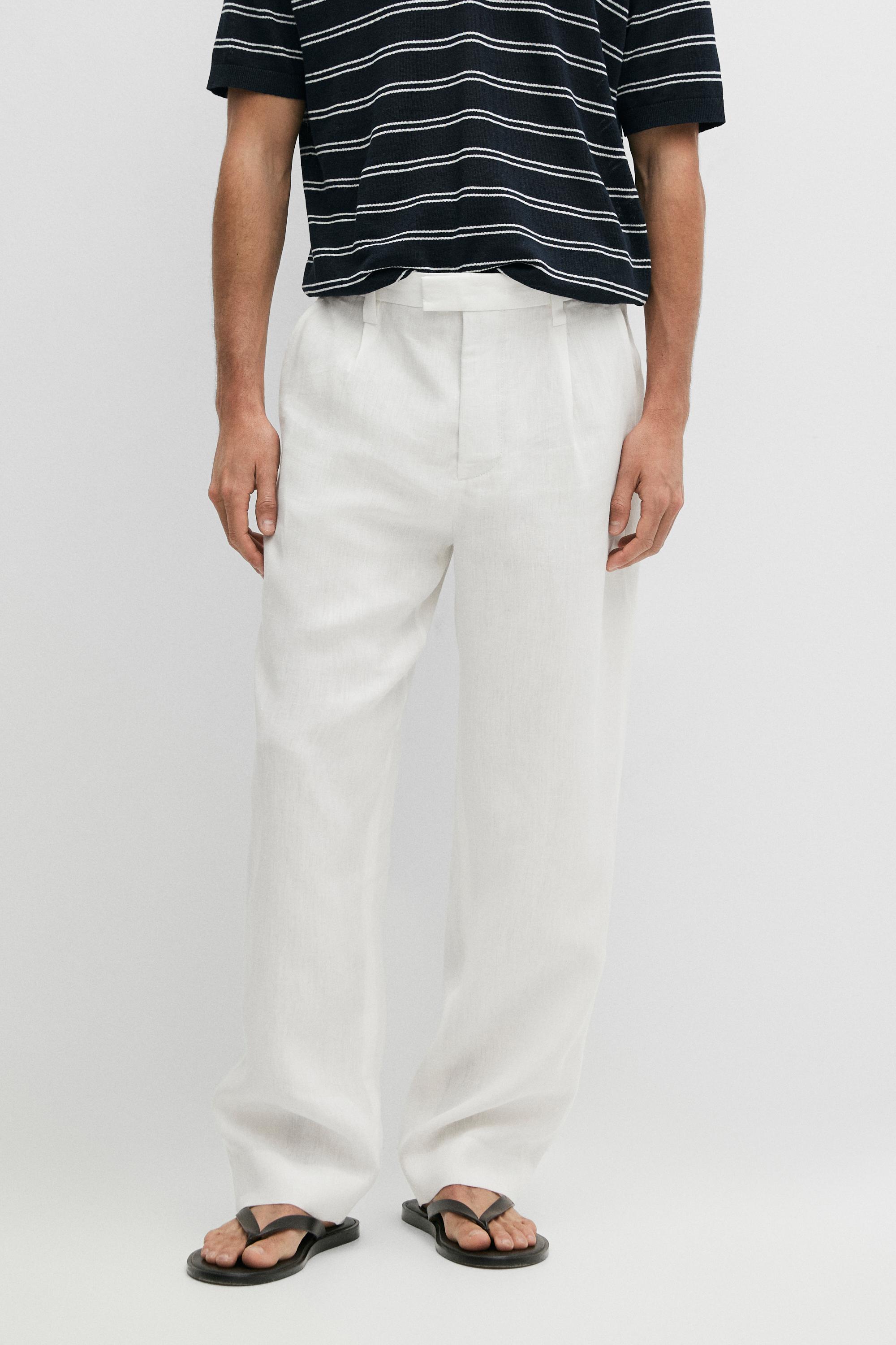 Брюки  Massimo Dutti Darted 100% Linen, белый — фото 3