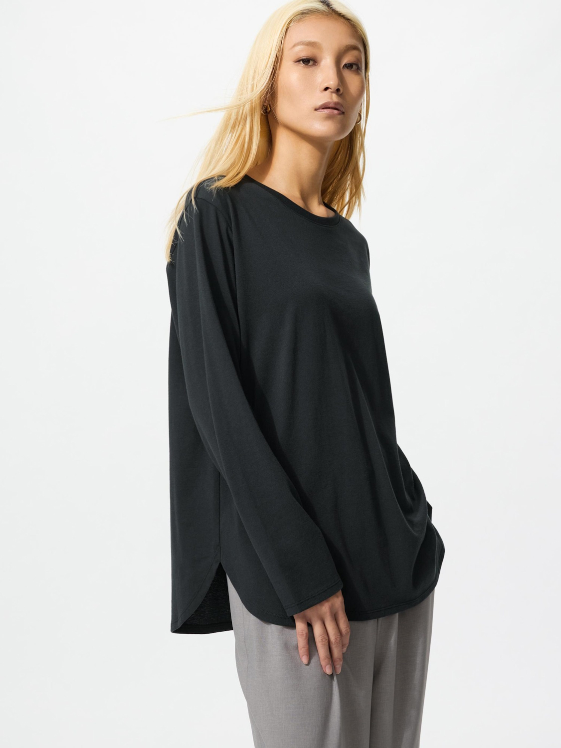 

Лонгслив Uniqlo Soft Cotton Round Hem, 09 черный