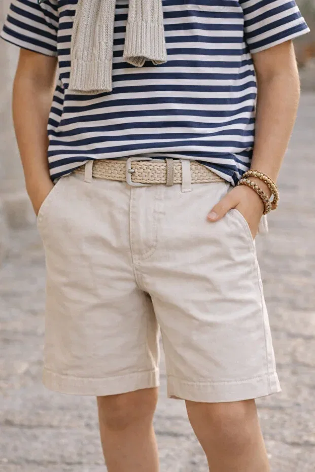 Детские шорты для мальчиков хлопковые Boy'S &100 cotton gabardine shorts - summer comfortable fit casual basic model We&Me, Ecru — фото 3