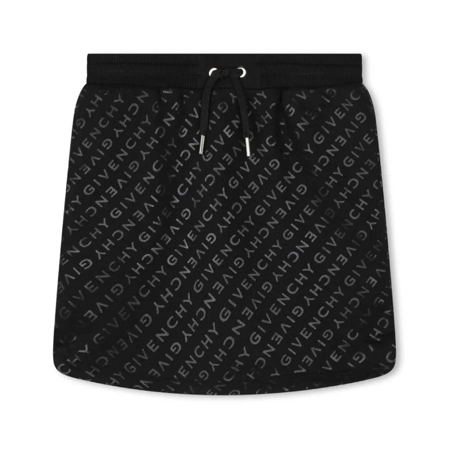 Юбка с принтом Kids All-Over Logo Print Cotton-Blend Skirt Givenchy, Black