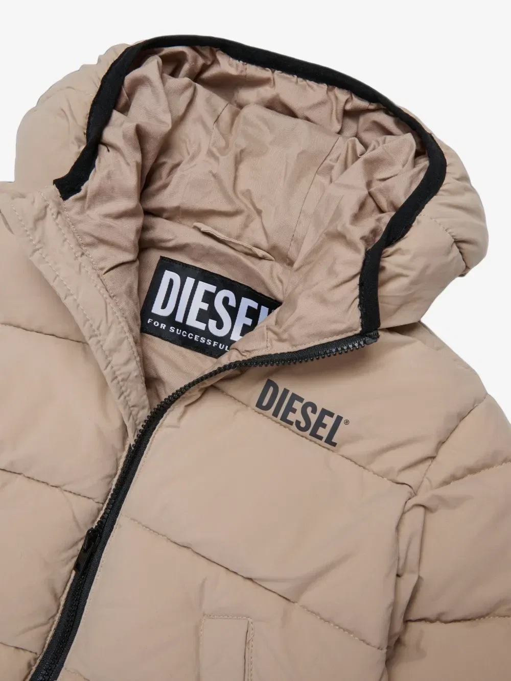 Стеганая куртка-бомбер с логотипом Diesel Kids, бежевый — фото 3