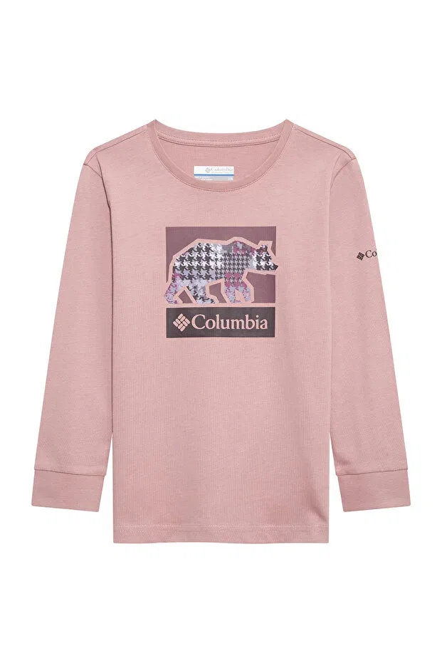 Детская футболка для девочек с длинным рукавом с принтом Columbia, Powder Pink
