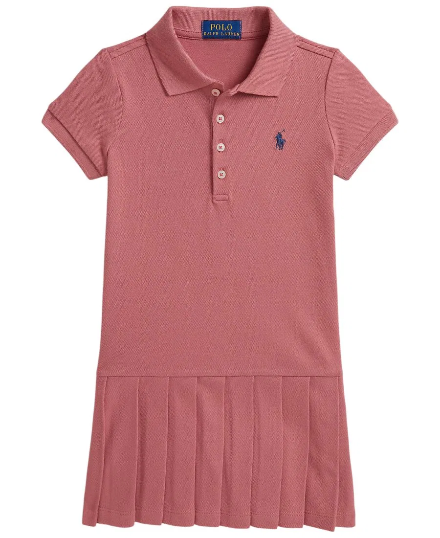 Платье-поло с плиссированной юбкой из стрейч-сетки Polo Ralph Lauren, Canvas Pink