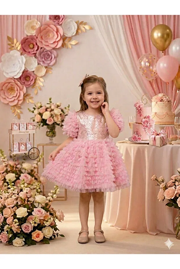 Детское платье для девочек с пайетками Togy Baby Ve Kids Wear, Pink