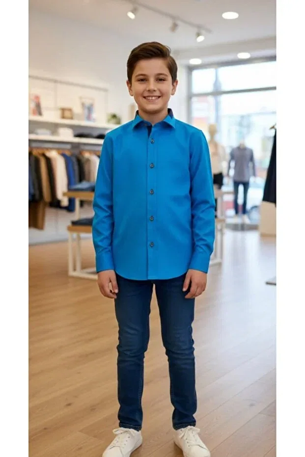 Детская рубашка для мальчиков с длинным рукавом Louis Kids, Turquoise — фото 2