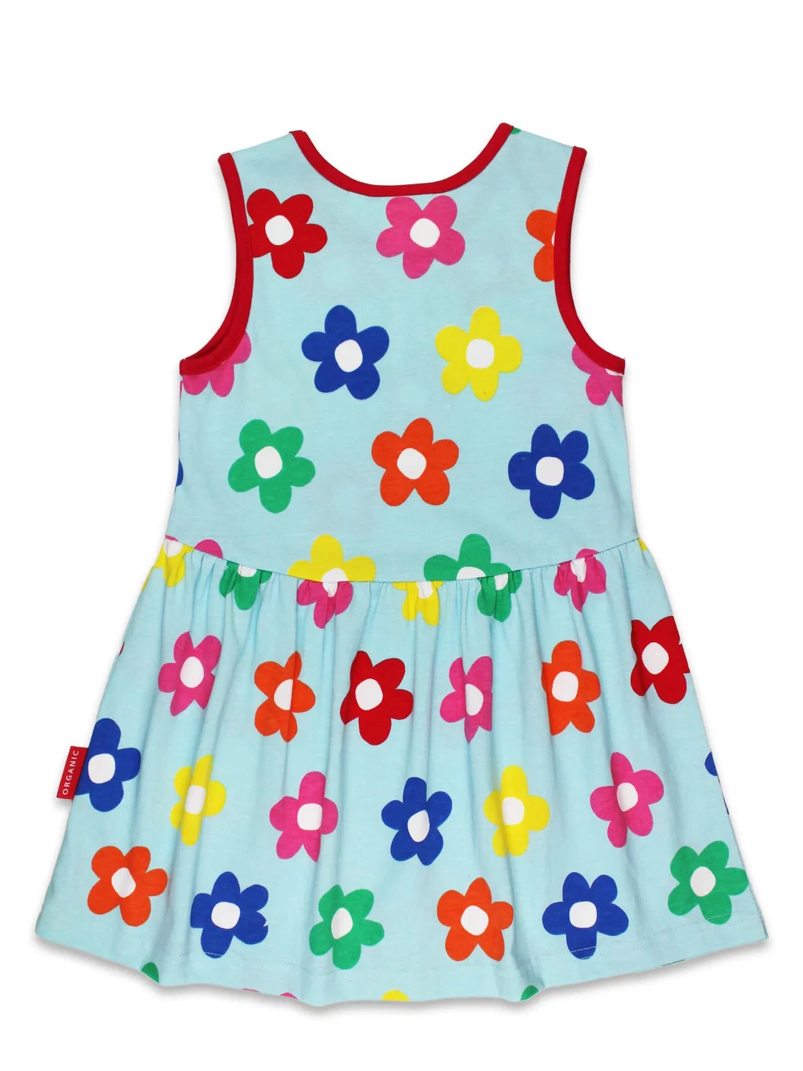 Платье Toby Tiger Bio-Baumwoll Kinder Sommerkleid mit Regenbogenblumen-Druck небесно-голубого цвета — фото 3