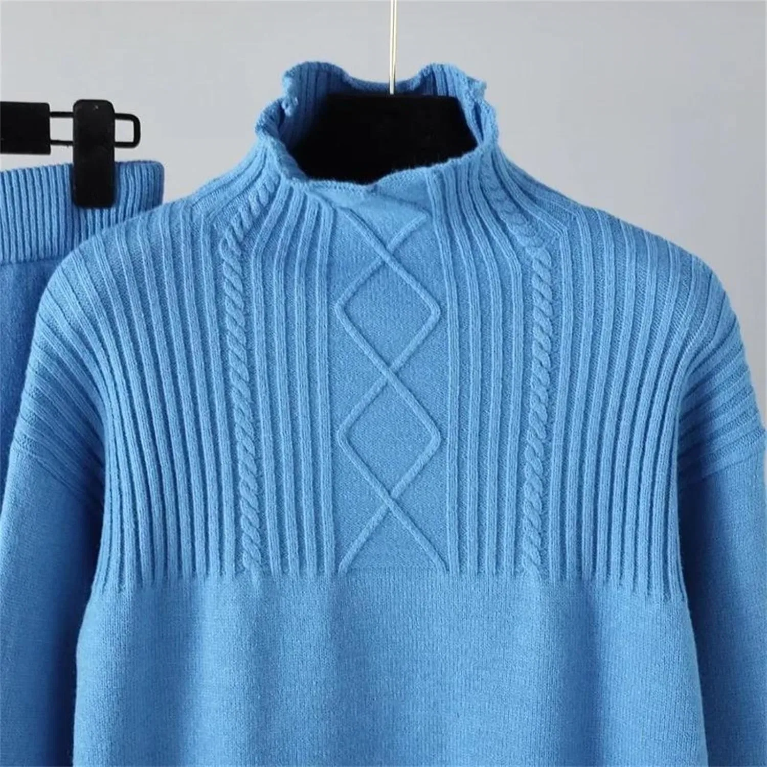 Женский спортивный костюм из 2 предметов, водолазка и брюки, Soft Knit, Black