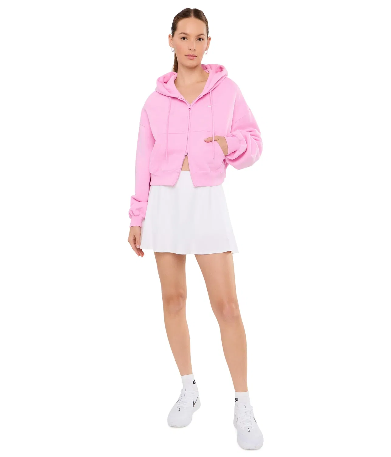 Укороченная толстовка Studio Fleece средней плотности на молнии. Nike, Pink Rise/Sail — фото 2