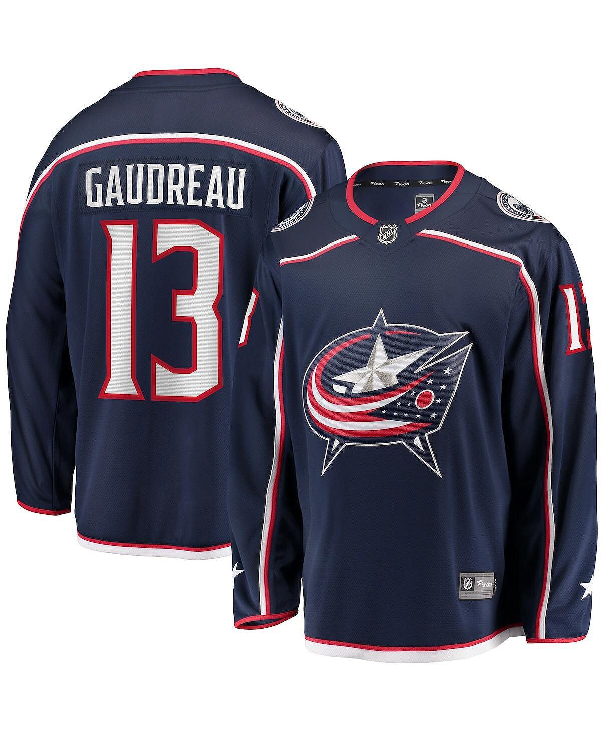 

Мужская фирменная футболка johnny gaudreau navy columbus blue jackets 2022 breakaway player jersey Fanatics, синий