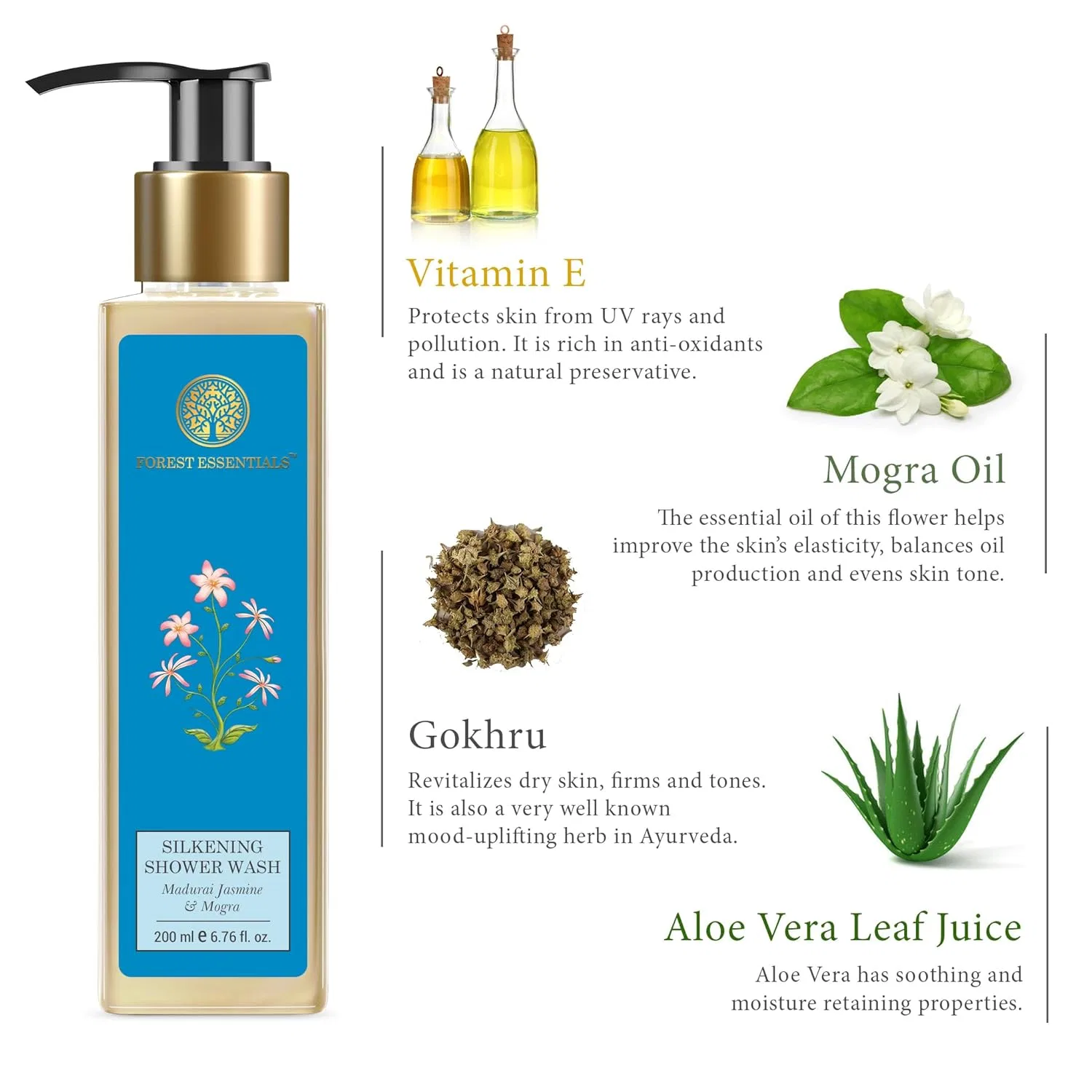 Гель для душа Silkening Shower Wash, Forest Essentials, 200 мл, Madurai Jasmine & Mogra — фото 3