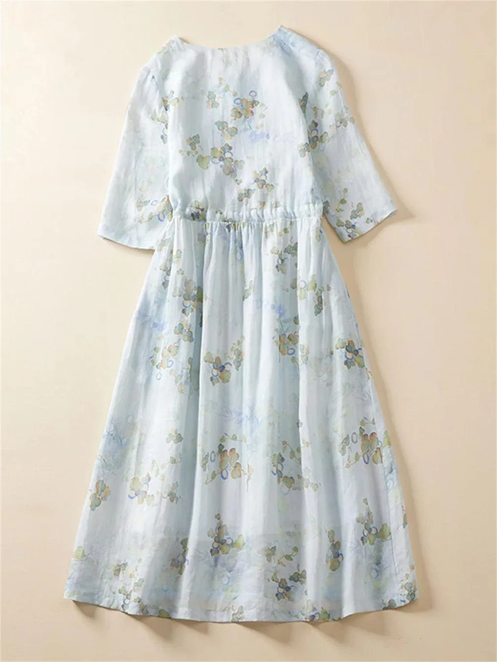 Женское платье миди с цветочным принтом A-line Bohemian, Light Blue — фото 2