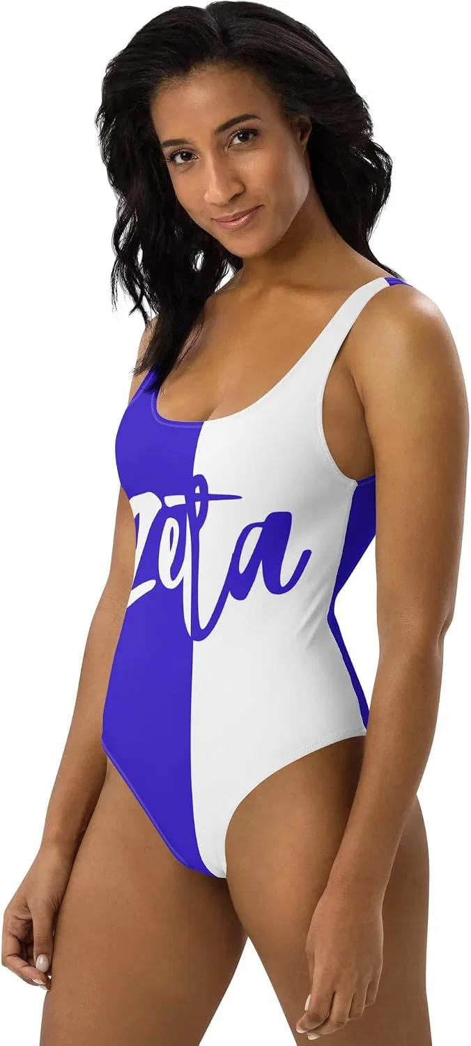 Женский цельный купальник с логотипом Zeta, Blue/White