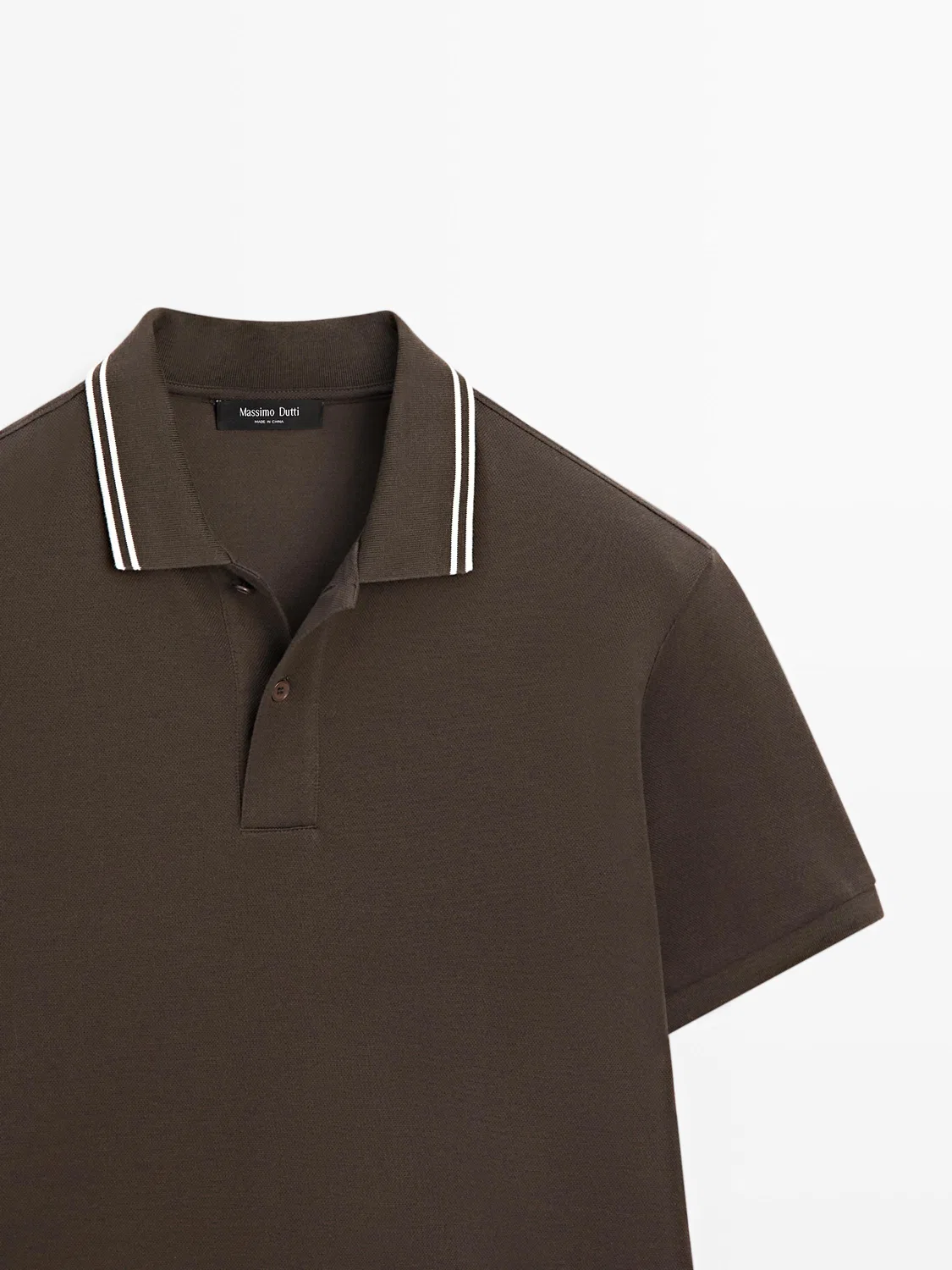 Поло с коротким рукавом и контрастными деталями Massimo Dutti, шоколадный — фото 4